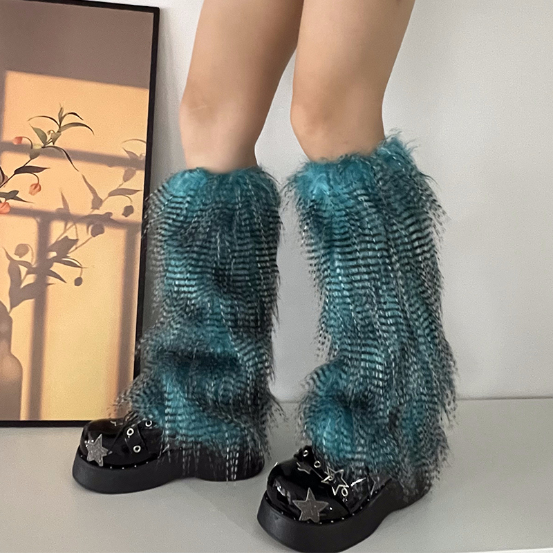 Y2K Goth Furry Faux Fur Women Leg Warmers Boot Covers Harajuku Lolita Girls Punk Fashion Cute Jk Hipster Warm Fluffies Leggings