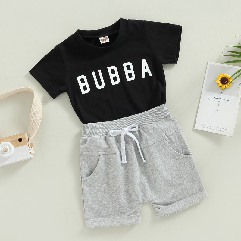 FOCUSNORM 4 Farben Sommer Kausalen Baby Jungen Kleidung Sets 2 stücke Brief Drucken Kurzarm Pullover T Shirts + Solide shorts – Detail 10