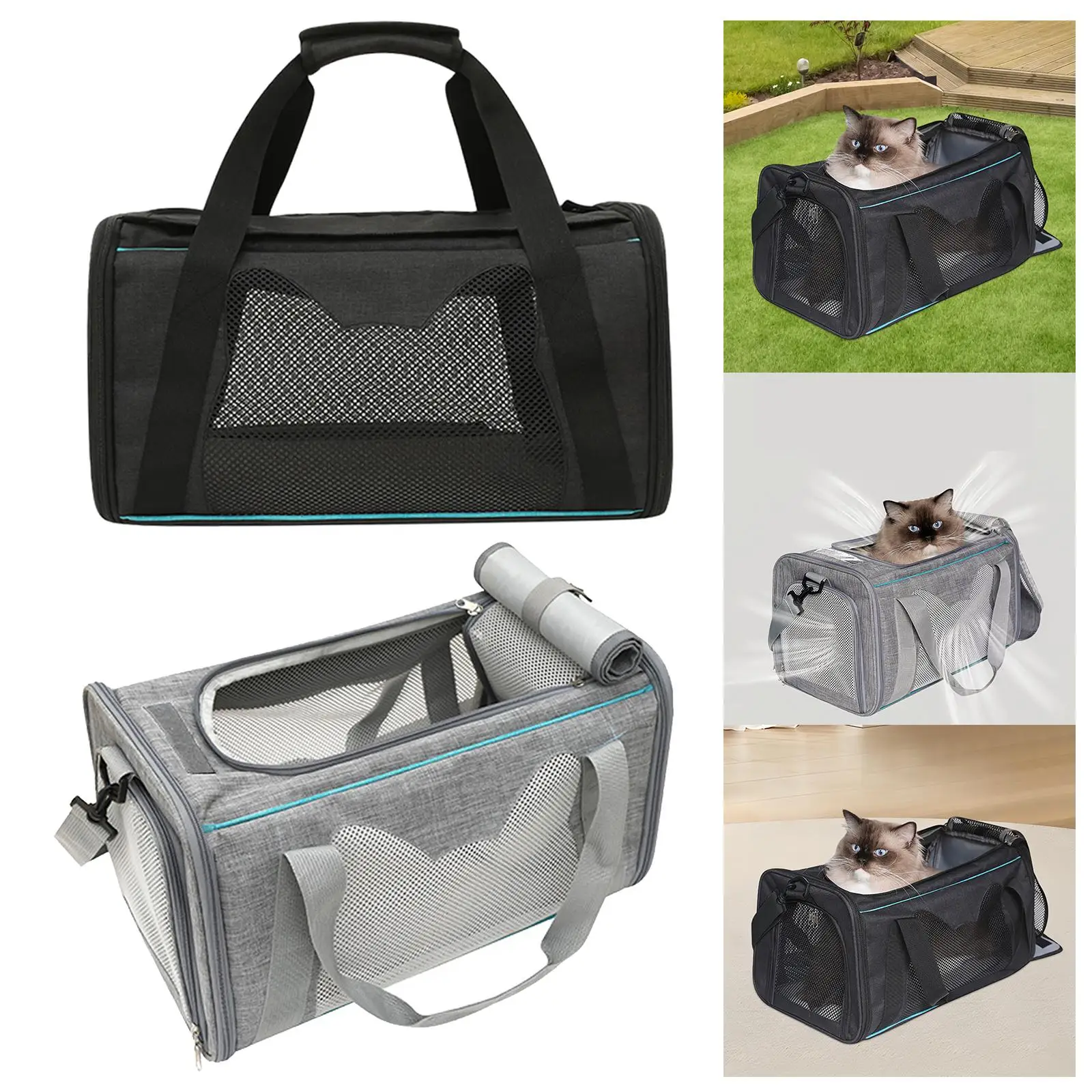Portable Cat Carrier Folding Side and Top Opening Lightweight Shoulder Bag Travel Dogs Carrier for Puppy Bunny Rabbit Kitten