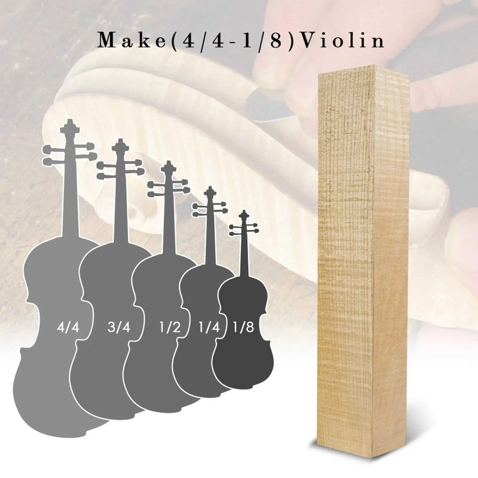 Maple Wood Violin Neck Headstock Replacement for Guitar 4/4-1/8 Violin