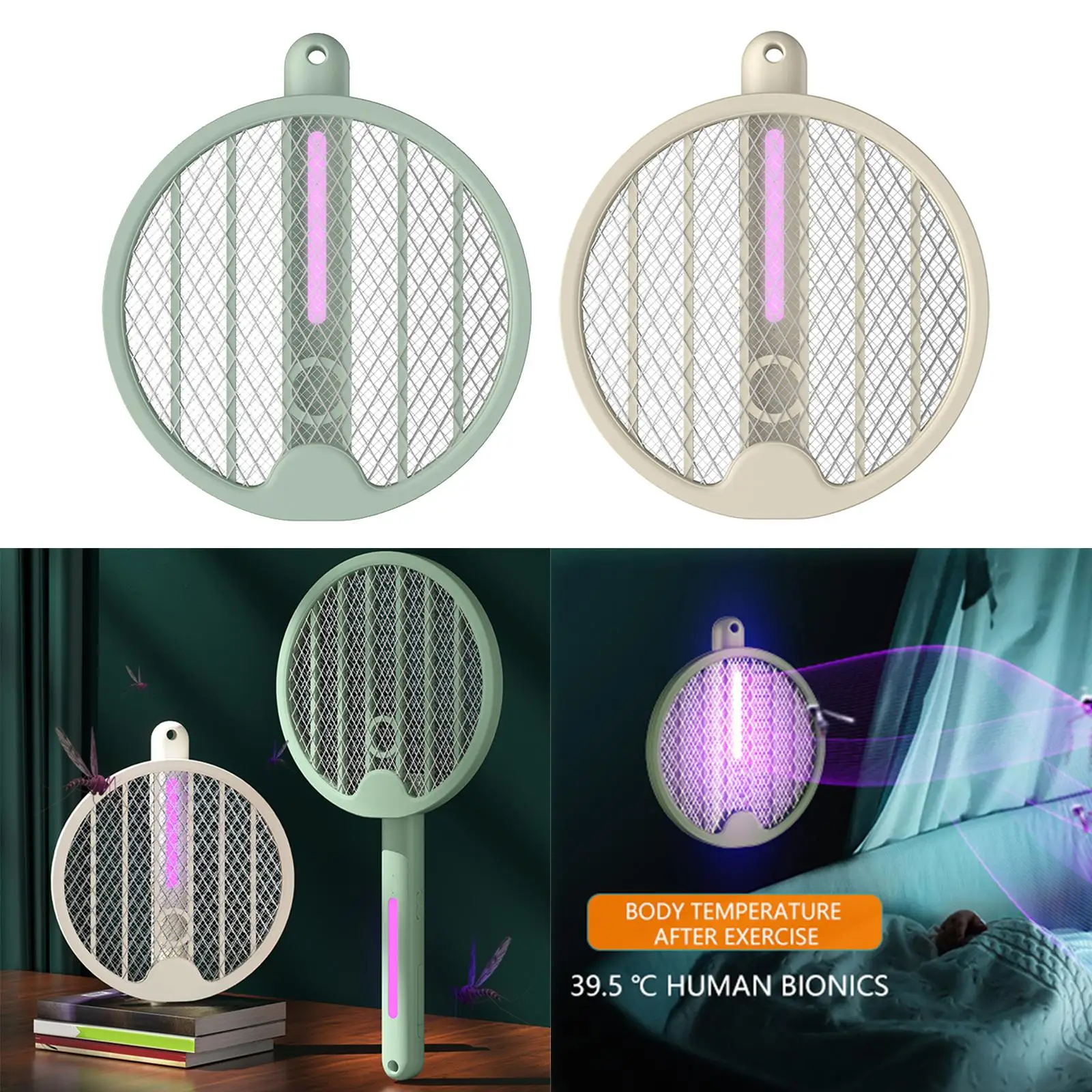 Rotating Bug Zapper Flying Bugs Trap Safe to Touch USB Rechargeable  Killer Racket for Office Patio Bedroom Kitchen Home
