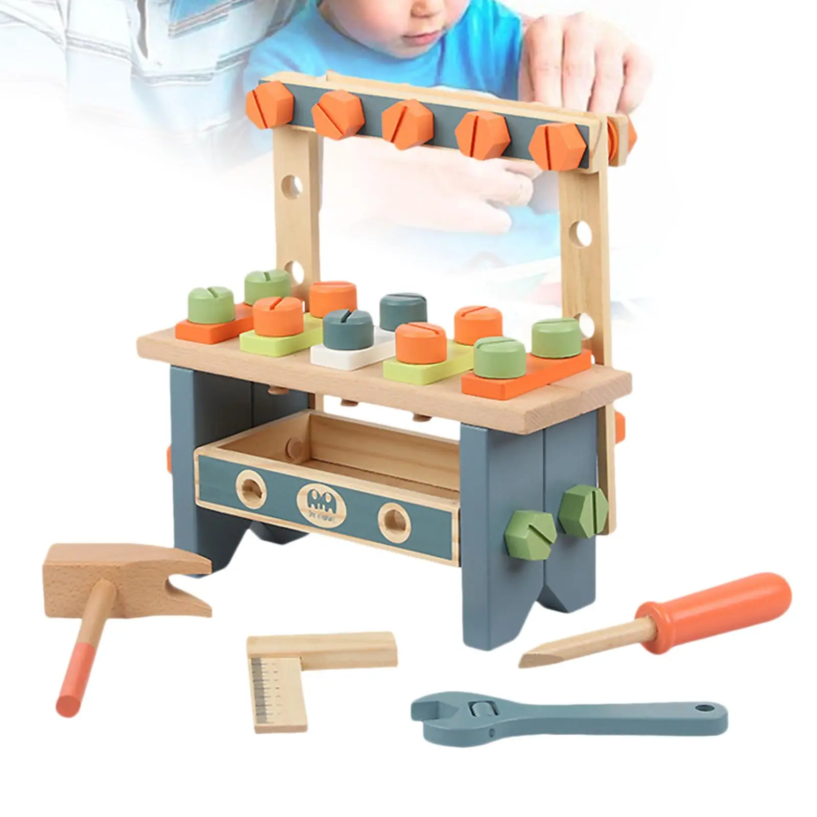 Mini Wooden Workbench for Children`s Play Tools for Toddlers,