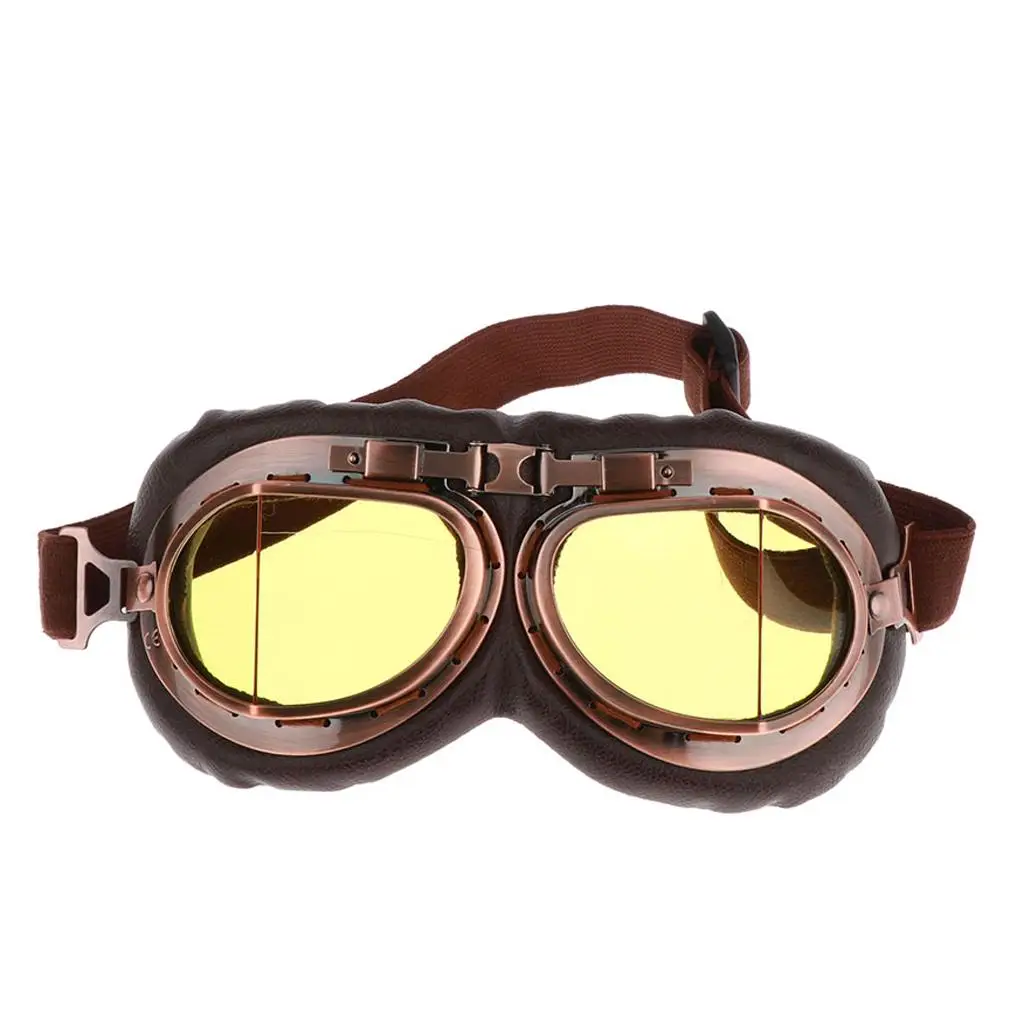 Vintage Racing Adult Moto Motorcycle Goggles Eyewear - (Yellow Lens)