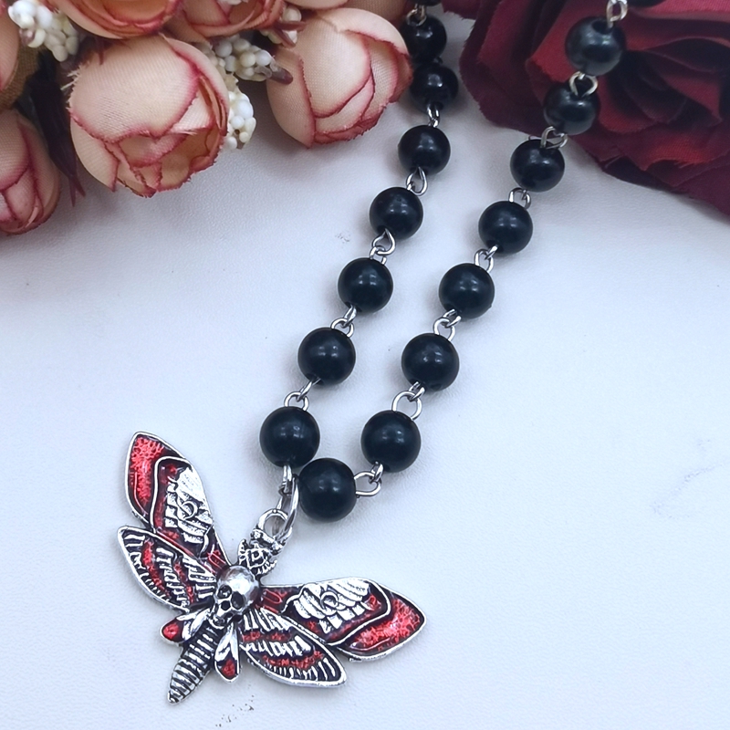 Gotische Schädel Motte Anhänger Halskette Perlenkette antike heid nische gotische Halskette Herren-und Damen schmuck Geschenk zubehör – Detail 4