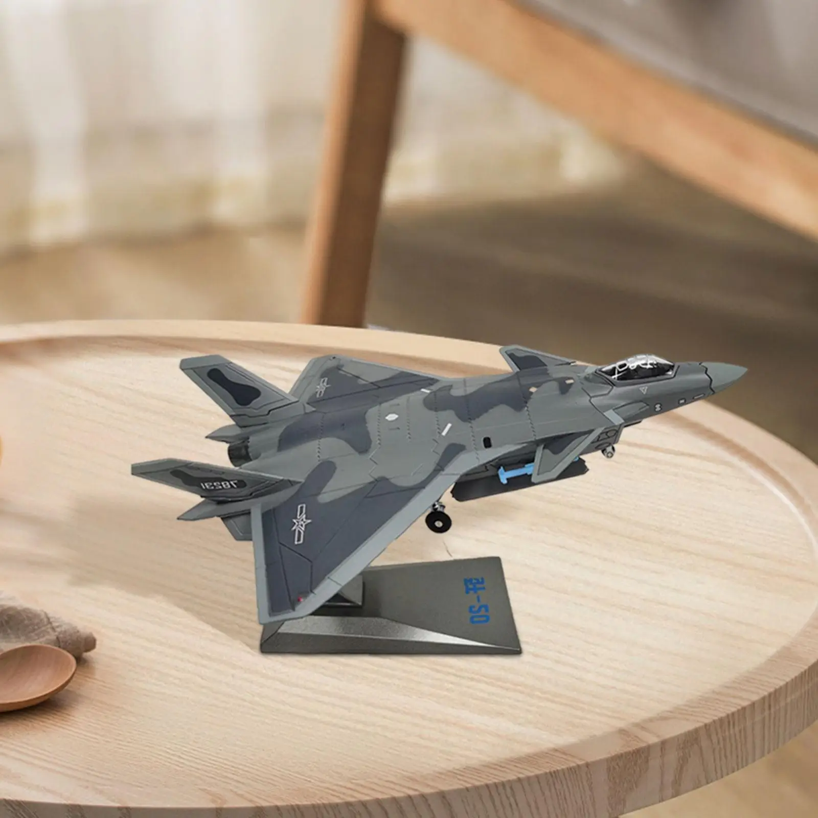 1/100 J20 Fighter Kids Toys Plane Toy Aircraft Ornament for Shelf Home Cafe