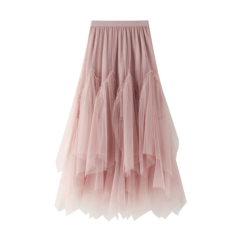 crop top with skirt Autumn and Winter Women's Mid-length A-line Skirt Tutu Skirt Long Skirt Mesh Fresh Irregular Pleated Skirts Womens Y2k Skirt long skirts for women