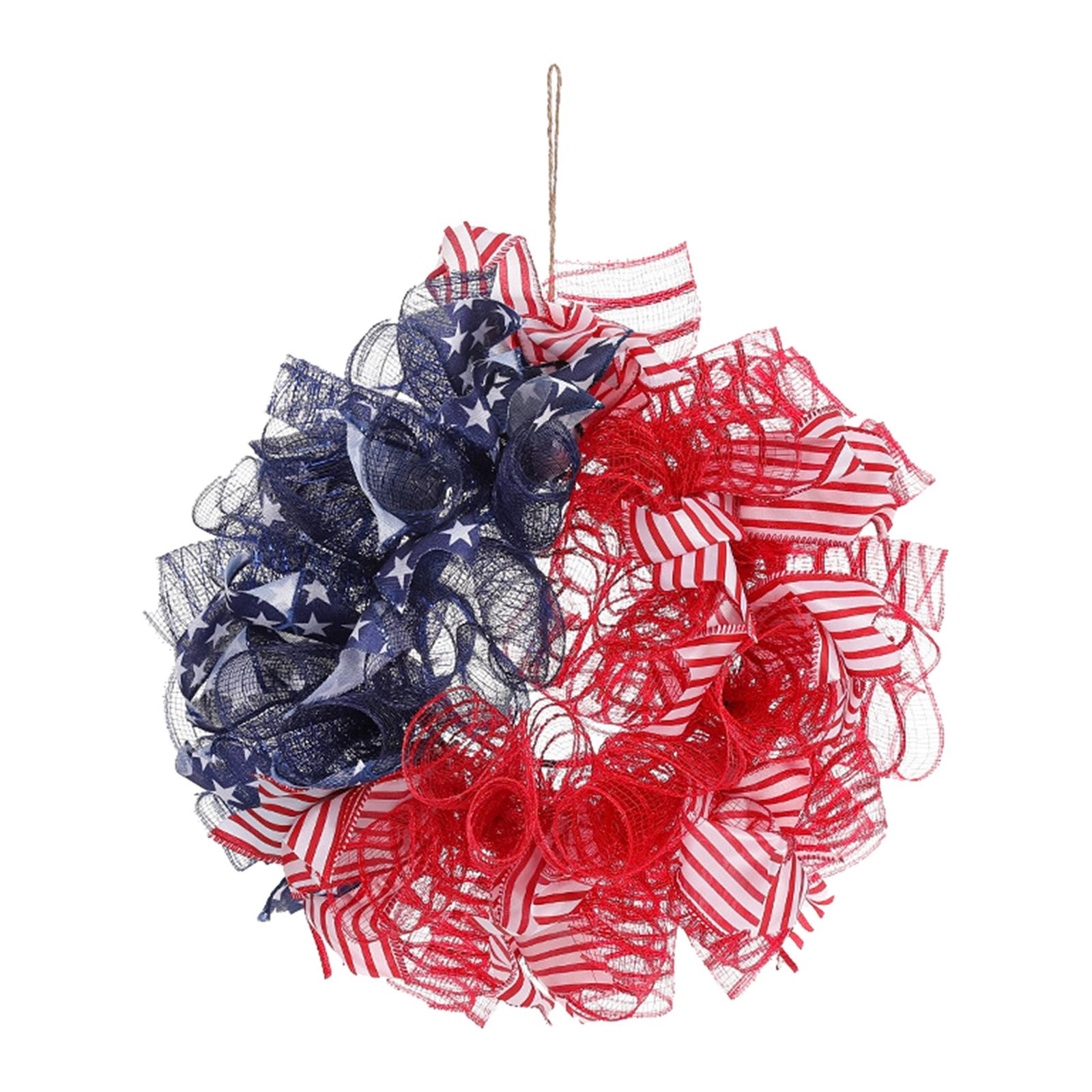 Independence Day Wreath Decor Wall Hanging Artificial 4TH of July Wreath Patriotic Door Wreath for Window Party Outdoor