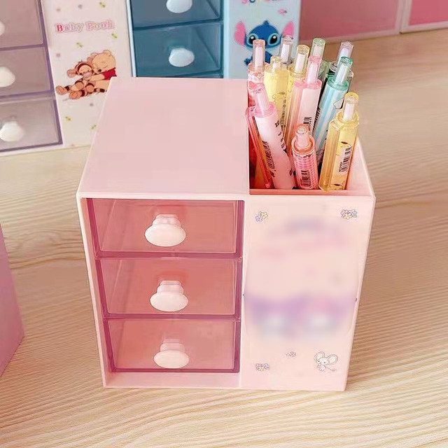 Boîte De Rangement Bureau Transparente Avec Tiroirs - Forme Lapin Mignon - Pour Enfants Et Étudiants - Rose - 2