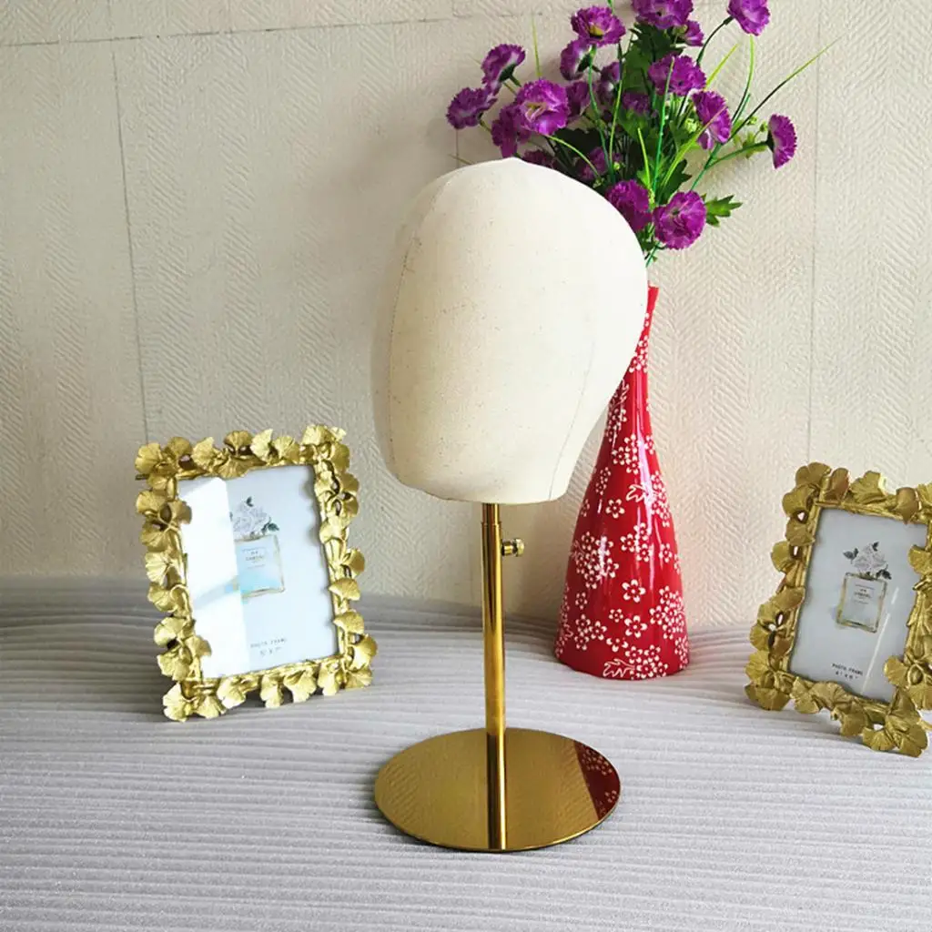 21`` Canvas Wig Mannequin Display Holder Stand Manikin Rack Golden+White