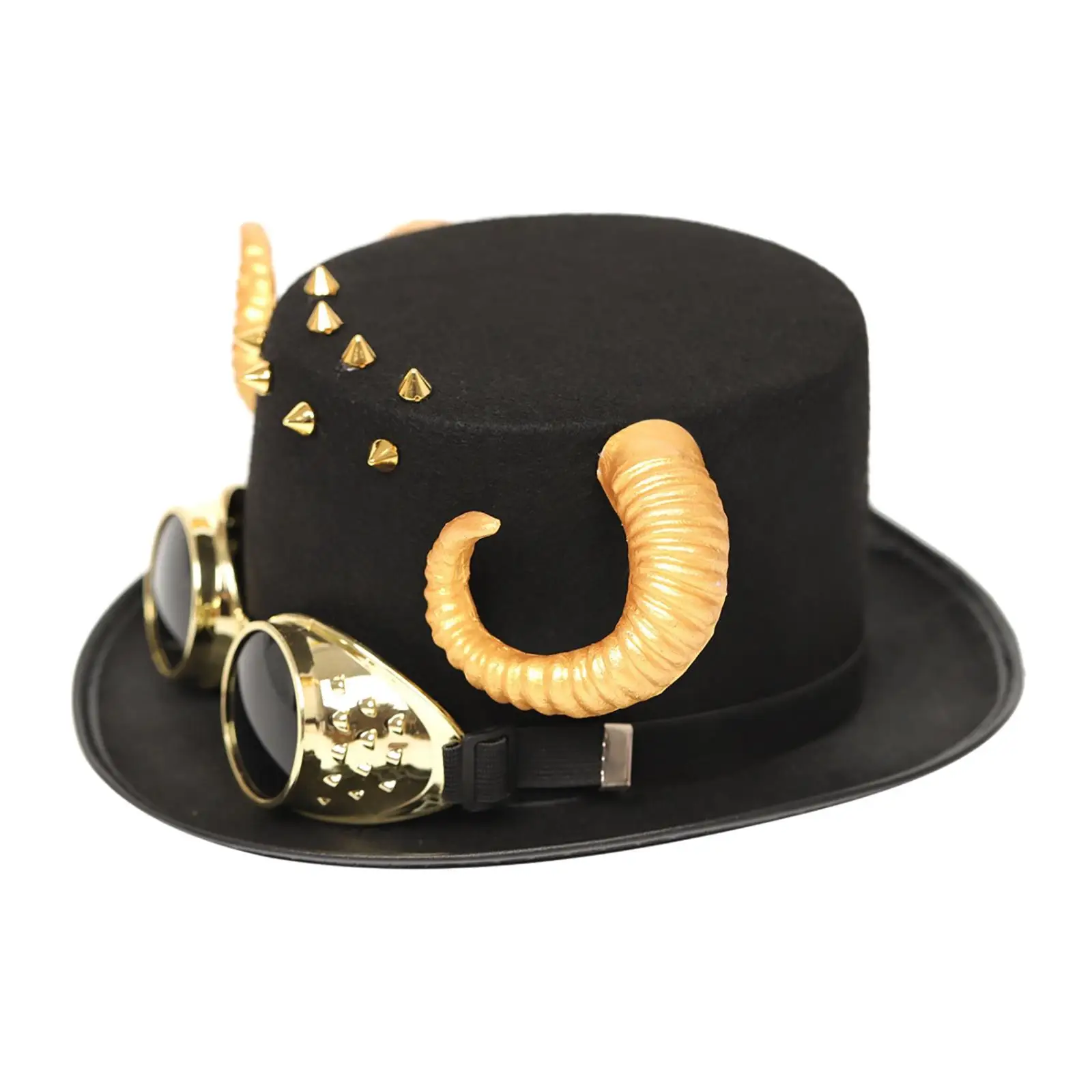 Mens Steampunk Gear Top Hat removable goggles Halloween costume accessory Gold 