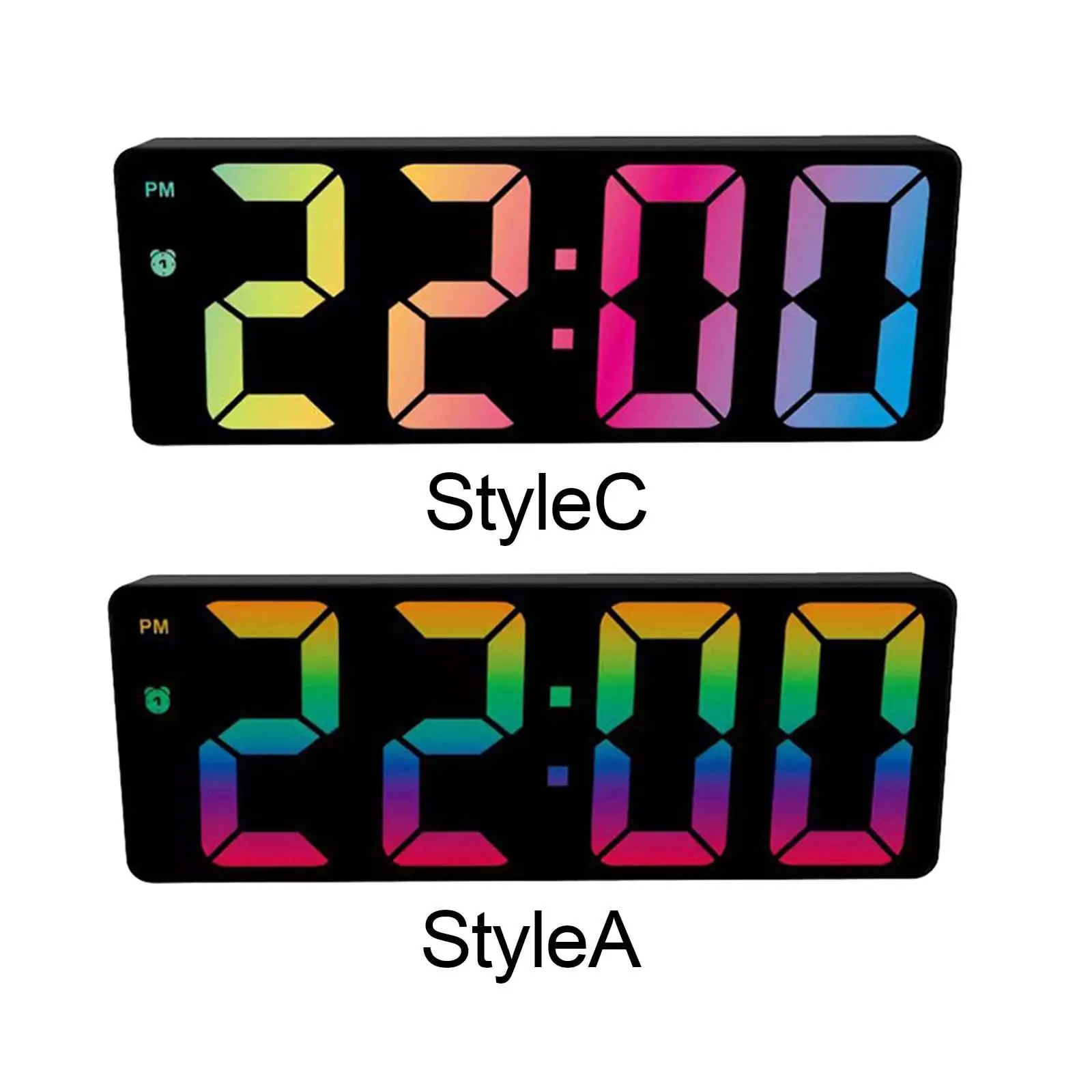 Digital Colorful Alarm Clock Large LED Display Snooze Dimmer battery Calendar for Desktop Gift Bedroom Home Office