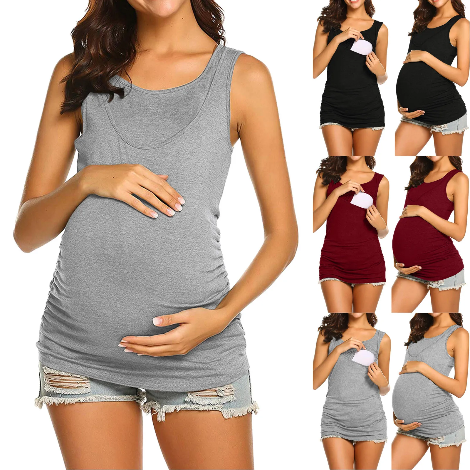 Ekouaer Women's Maternity Nursing Tops 3 Pack Breastfeeding Tank Top Shirt Double Layer Soft Sleeveless Pregnancy Clothes 