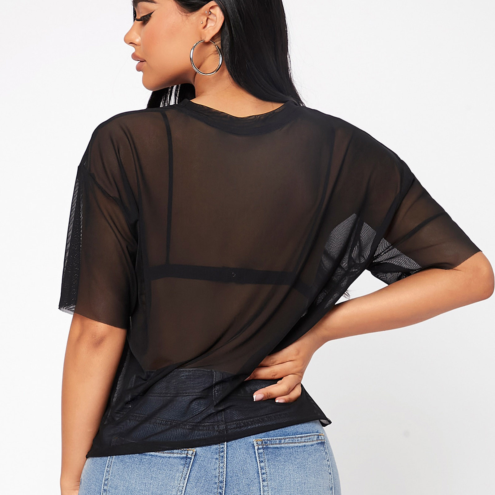 Description Picture 5 of itemWomen Short Intimate Women'S Clothing Tops See Through Women'S Mesh Crop Sheer Shirt Short T Sexy Lingerie Sleepwear Lenceria