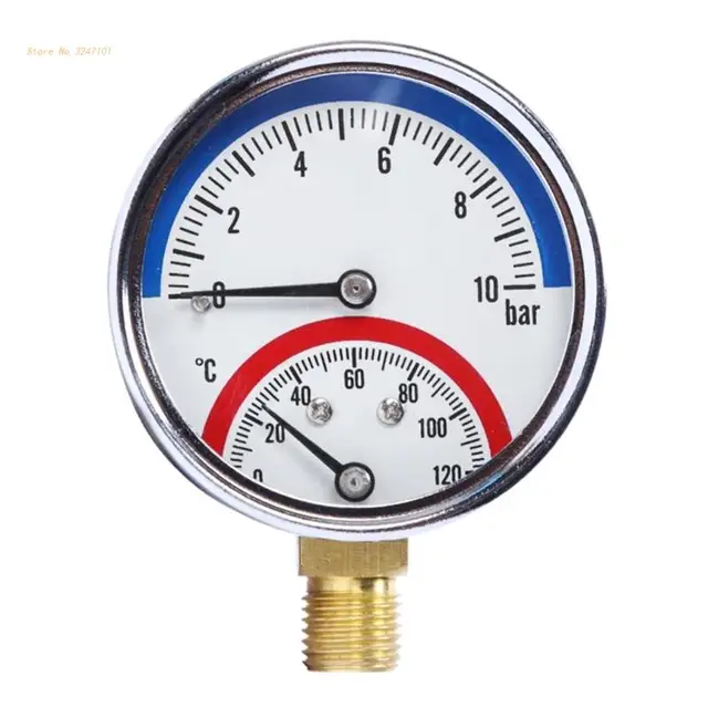 Kompaktes Thermo manometer Kessel temperatur Manometer Messung 0-10 bar  0-100 ℃ geeignet für Fußboden heizung - AliExpress