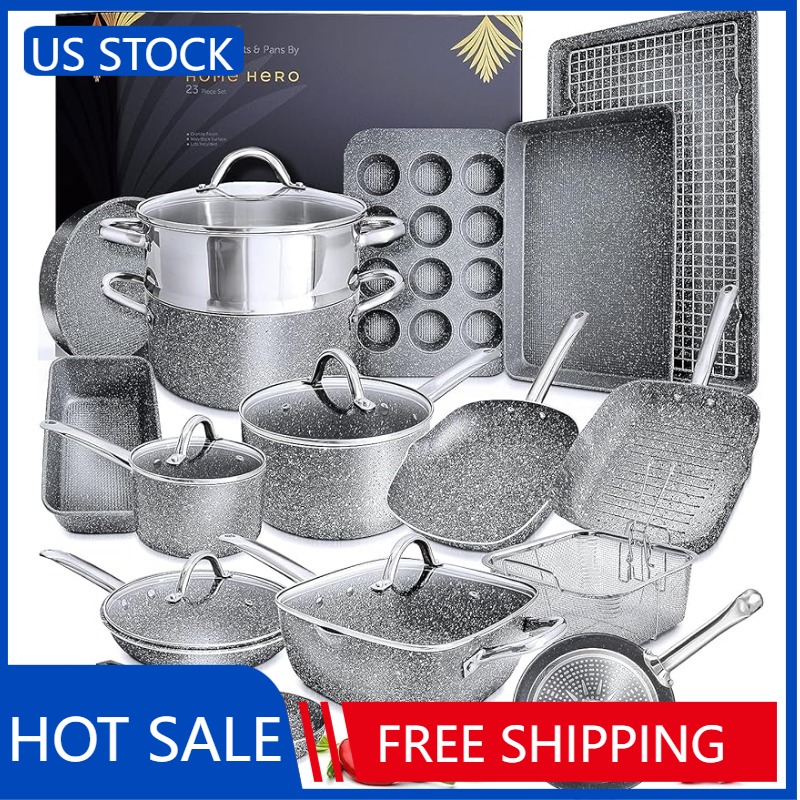 Granite Pots and Pans Set Nonstick 23 Pcs AllInOne Granite Cookware