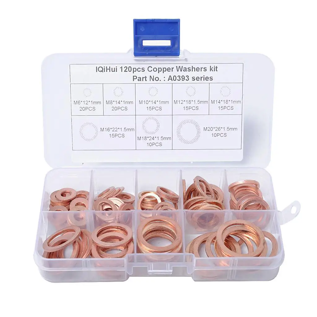 120 Pieces 8 Sizes Solid Washers Sealing Flat Assortment