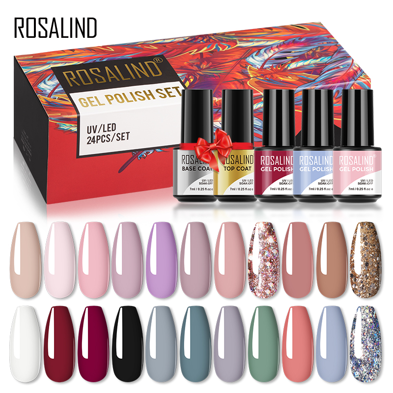 Best of ROSALIND Gel Nail Polish Set 24PCS Winter Semi Permanent Gel Hybrid Varnish Need Base Top Coat Nails Art Nail Polish Kit Reviews & Tips