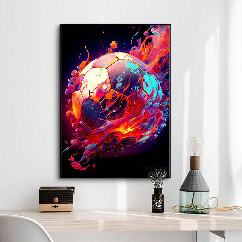 Description Picture 6 of itemColorful Sport Soccer Canvas Painting Football Posters Prints Boy Fans Wall Art Picture for Living Room Kids Room Club Decor