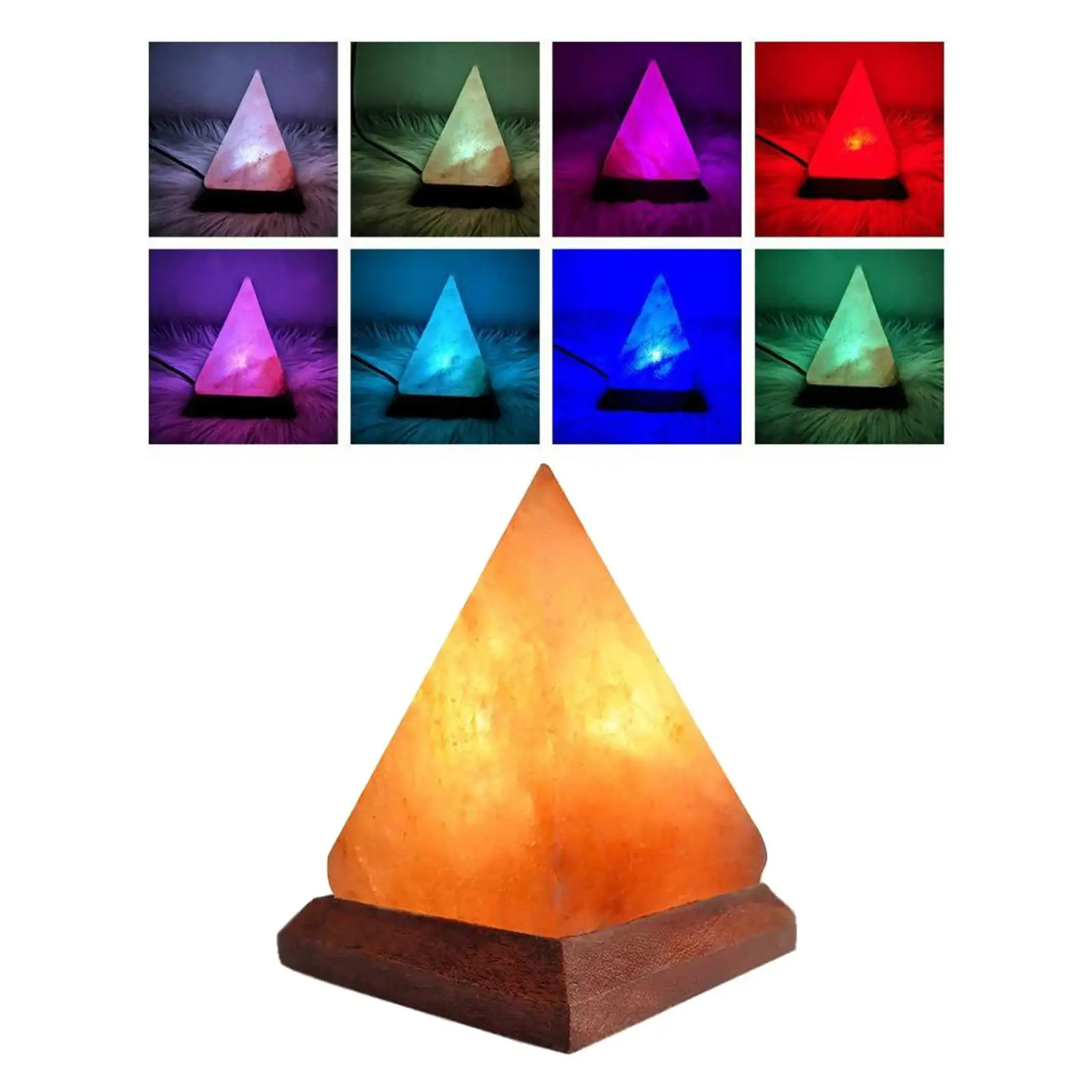 Creative Salt Lamp, Color Changing USB Stone Wooden Base Cord Table Lamp for Bedside Bedroom Yoga Living Room Home Decor