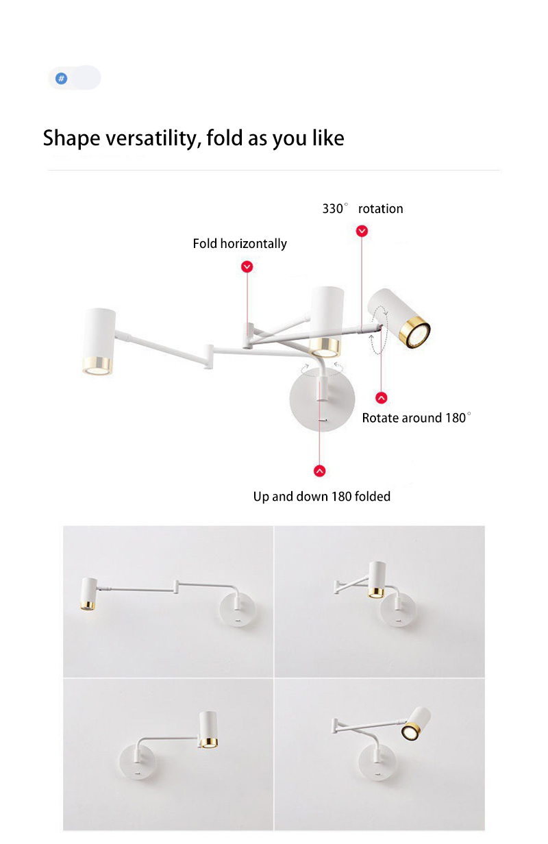 Nordic Creative Adjustable Swinging LED Wall Lamp Living Room Study Folding Telescopic Lights Switch Home Decor Lighting