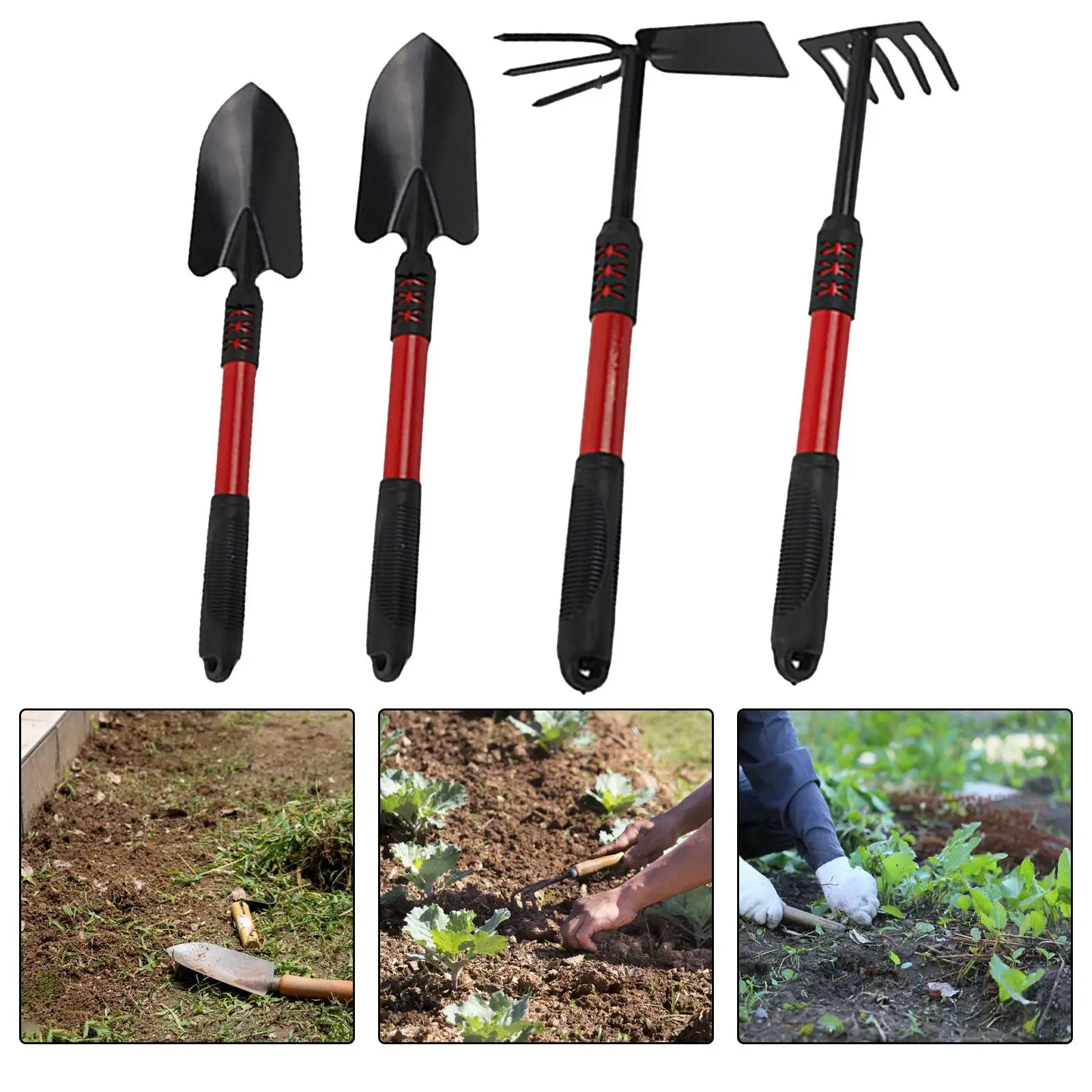 4 Pieces Gardening Tool Kits Durable Heavy Duty Garden Hoe Cultivator Garden Tool Set for Digging Potted Flowers Loose Ground