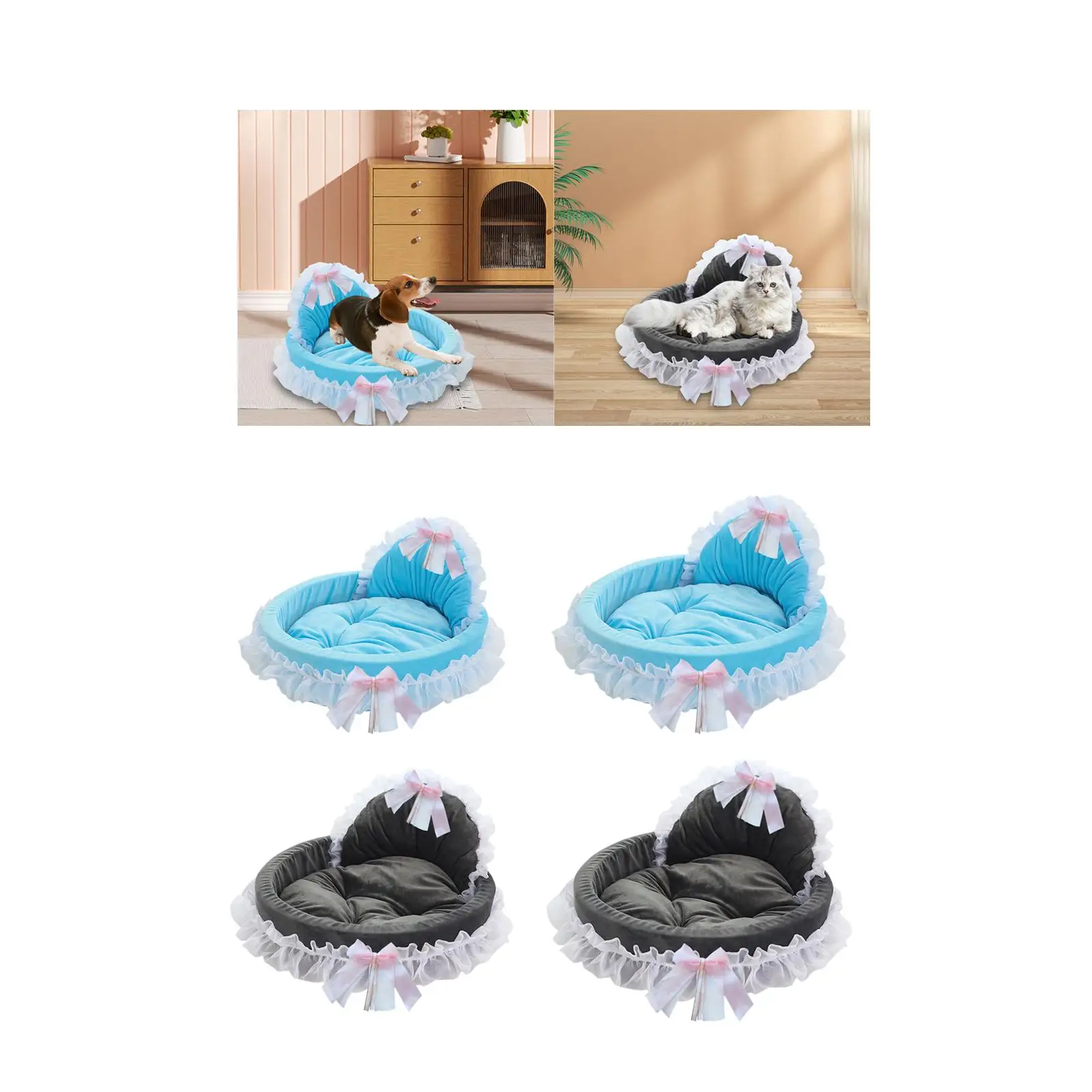 Pet Bed Mattress Self Warming Cat Nest Cushion Nonslip Plush Lace Decor Cute Dog