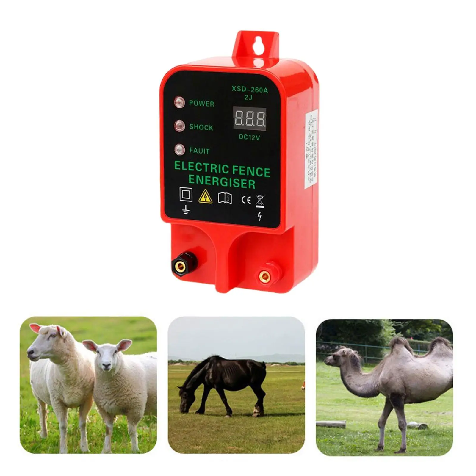 Portable Electric Fence Energizer Sheep Horse Cattle Fence Tool Controller LCD Display 10km Waterproof for Farm Fence US