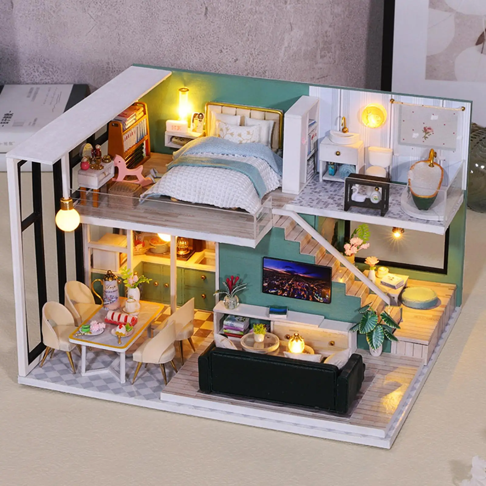 DIY Miniature Dollhouse Kit with Dustproof Cover Creative Cottage House Room