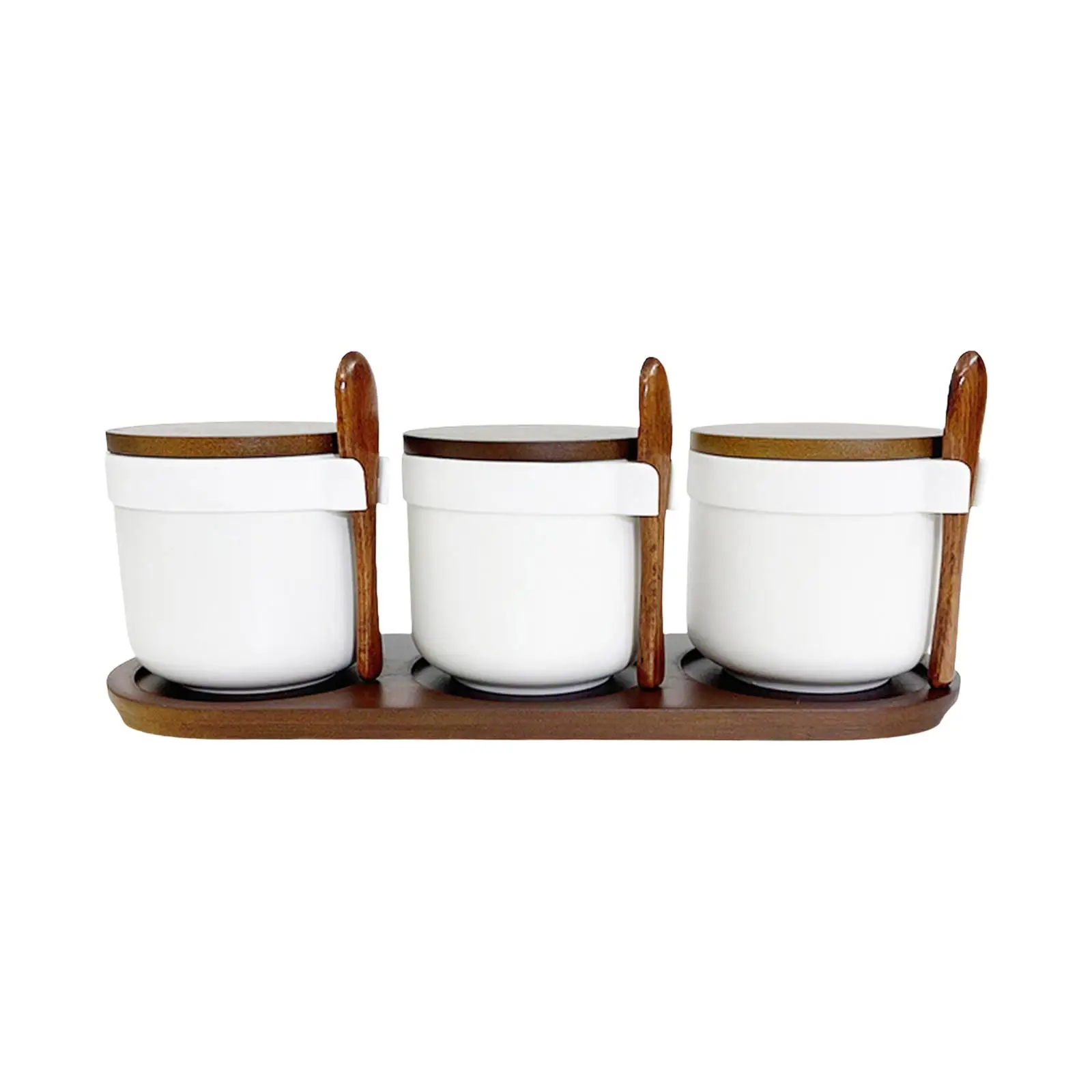3x Ceramic Spice Jars Spice Bowls Food Storage Canister Dustproof Porcelain Condiment Jars Set for Kitchen Storage Home Sugar