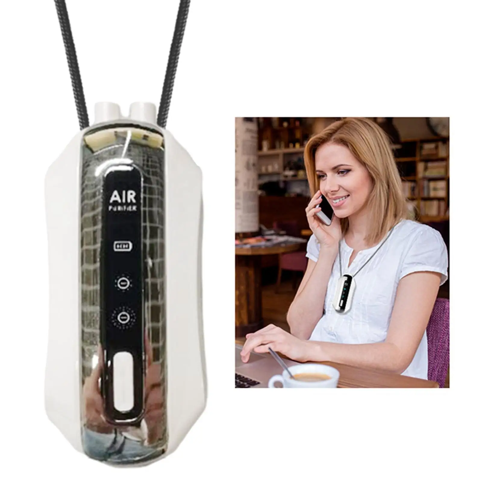 Neck Hanging Air Cleaner Necklace Negative Ions Generator Rechargeable for Office