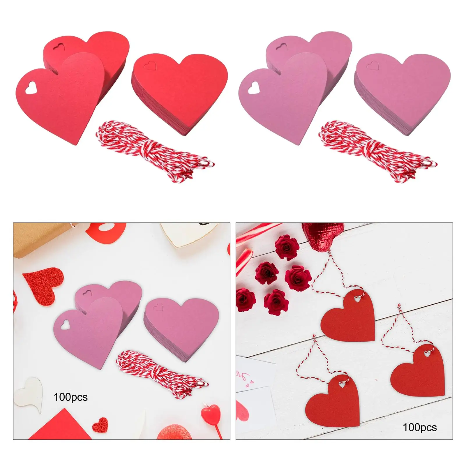 100 Pieces Valentines Day Heart Tags for Mother`s Day Embellishment Wedding