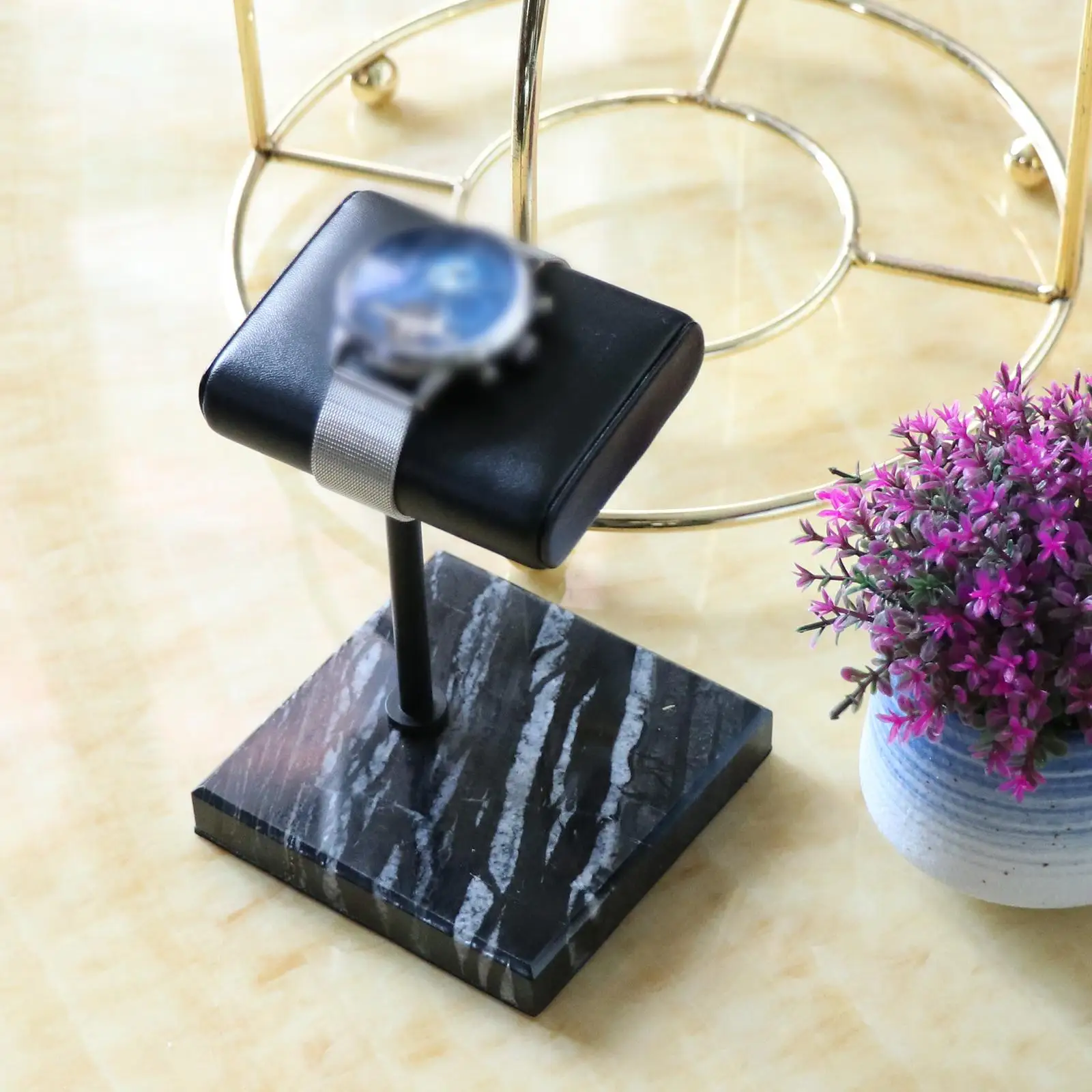 Handcrafted Leather & Marble Watch Display Stand, Sturdy And Stable Marble Base,