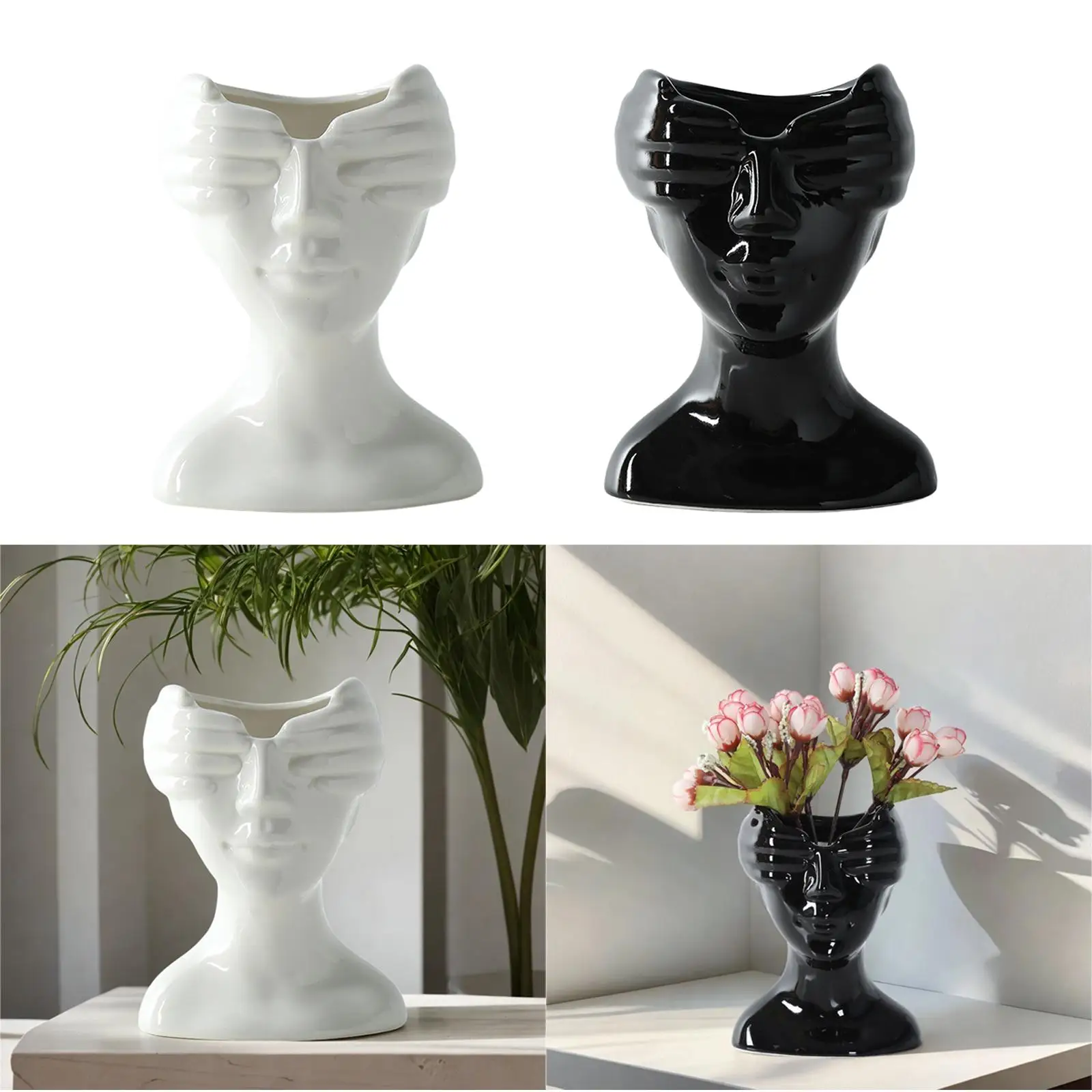 Ceramic Vase Modern Art Crafts Floral Arrangement Bud Vase Human Face Flower Vase for Cabinet Desk Living Room Birthday Wedding