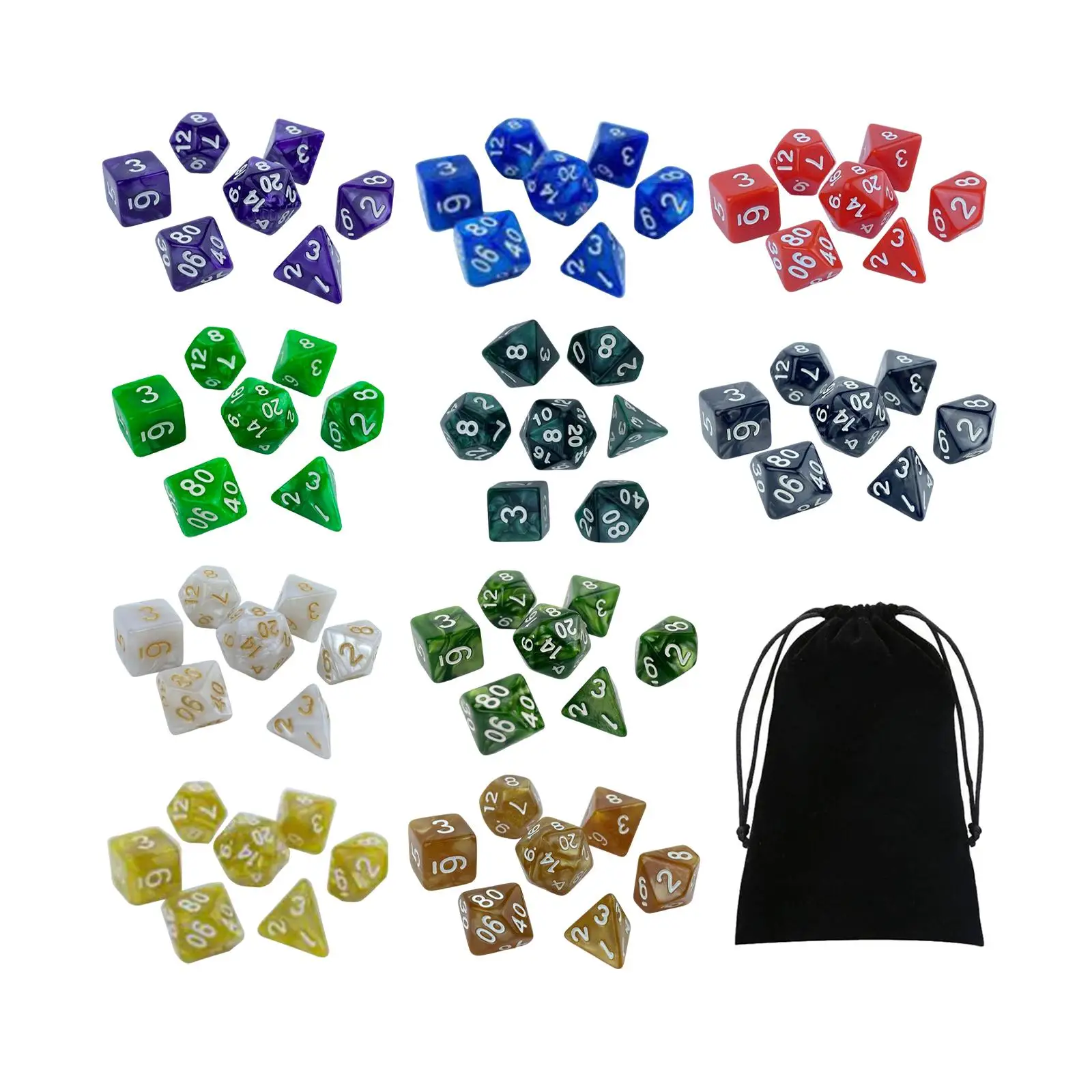 70 Pieces Acrylic Polyhedral Dice Set Toys, Board Game Props