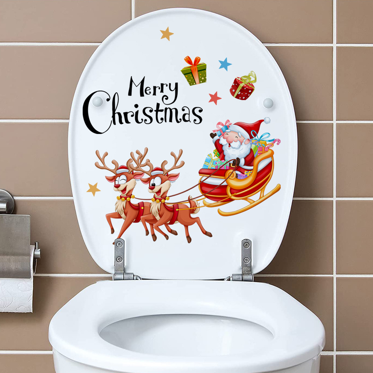 Description Picture 4 of itemChristmas Toilet Stickers Funny Santa Claus Moose Wall Stickers Toilet Decor Bathroom WC Self Adhesive Christmas Decal Stickers