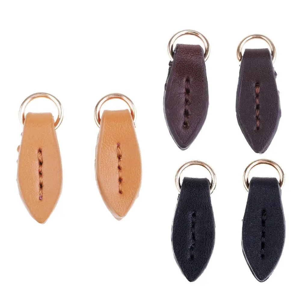 2Pcs Leaf Shape Leather Zipper Heads Zip Puller Pendant Bags Replacement