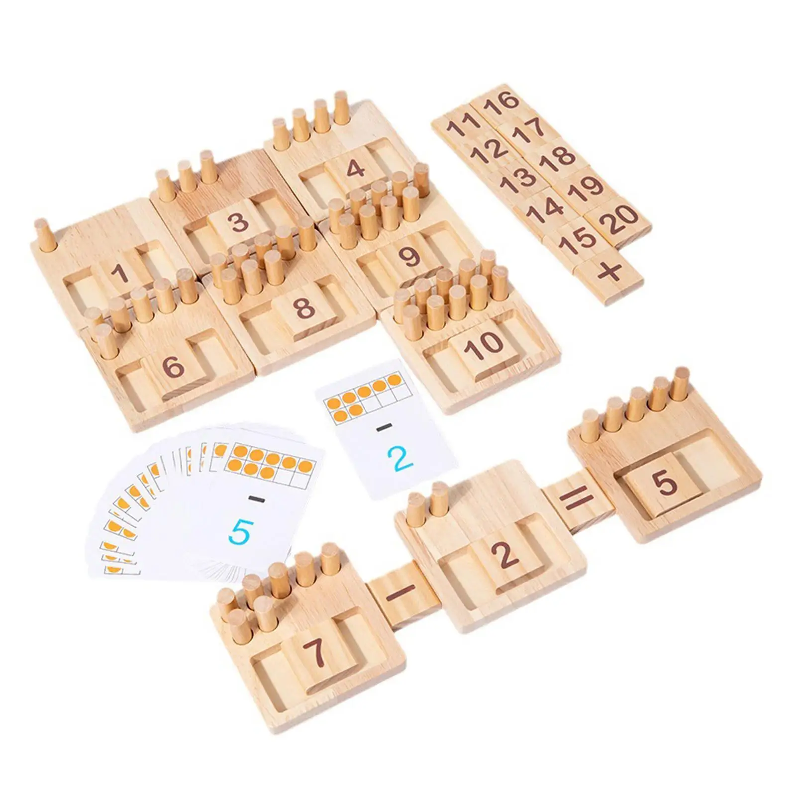 Montessori Math Wood Counting Rods with Cards Math Number Counting Toys for Boys Girls