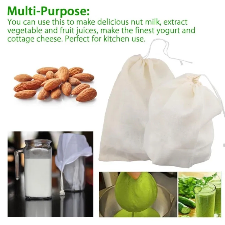 Reusable Cheese Cloth Filter Bags for Tea Yogurt Cold Brew Milk Tea Strainers Soap Herbs Spice Strainers Muslin Drawstring Bags