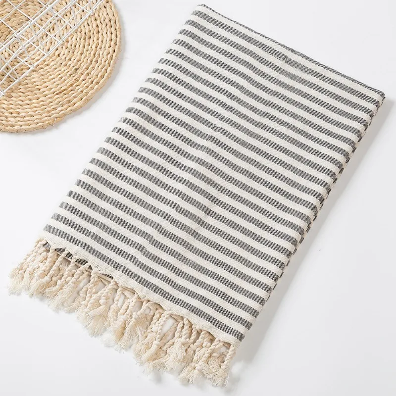 Turkish Tassel Beach Towel  and Cushion Tablecloth Set for A Cozy Outdoor Vacation Experience Towels in striped black Turkey
