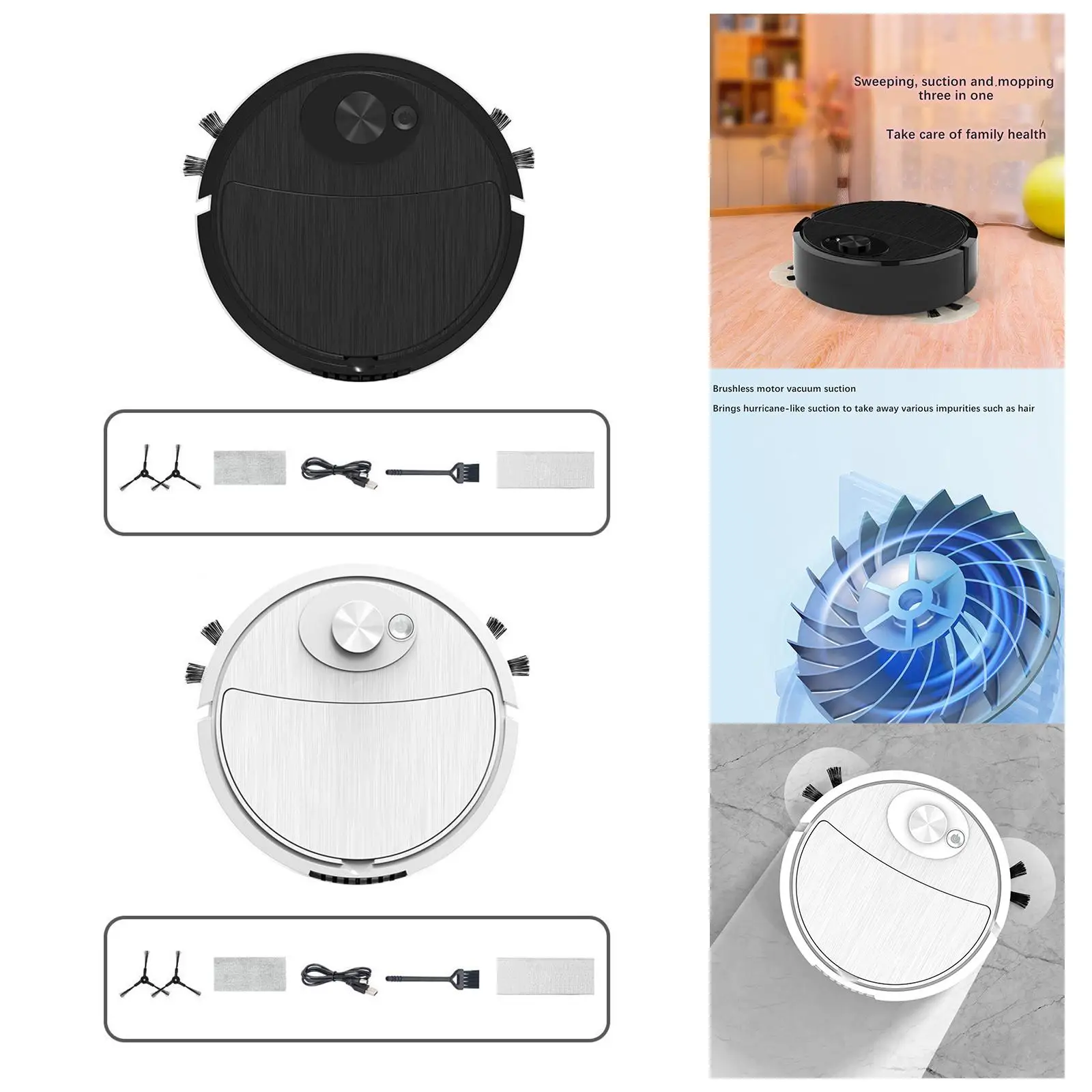 Powerful Robot Vacuum Cleaner Strong Suction Brushless Motor Automatic Cleaner Silent 3 in 1 Electric Sweeper for Floors