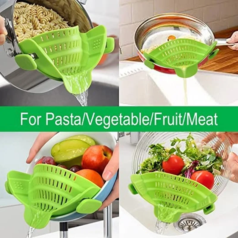 Clip-on Pot Filter Silicone Filter Pot Hands-free Drainer Fruit and Vegetable Noodles Filter Slag Separator Pouring Vegetables pasta spoon
