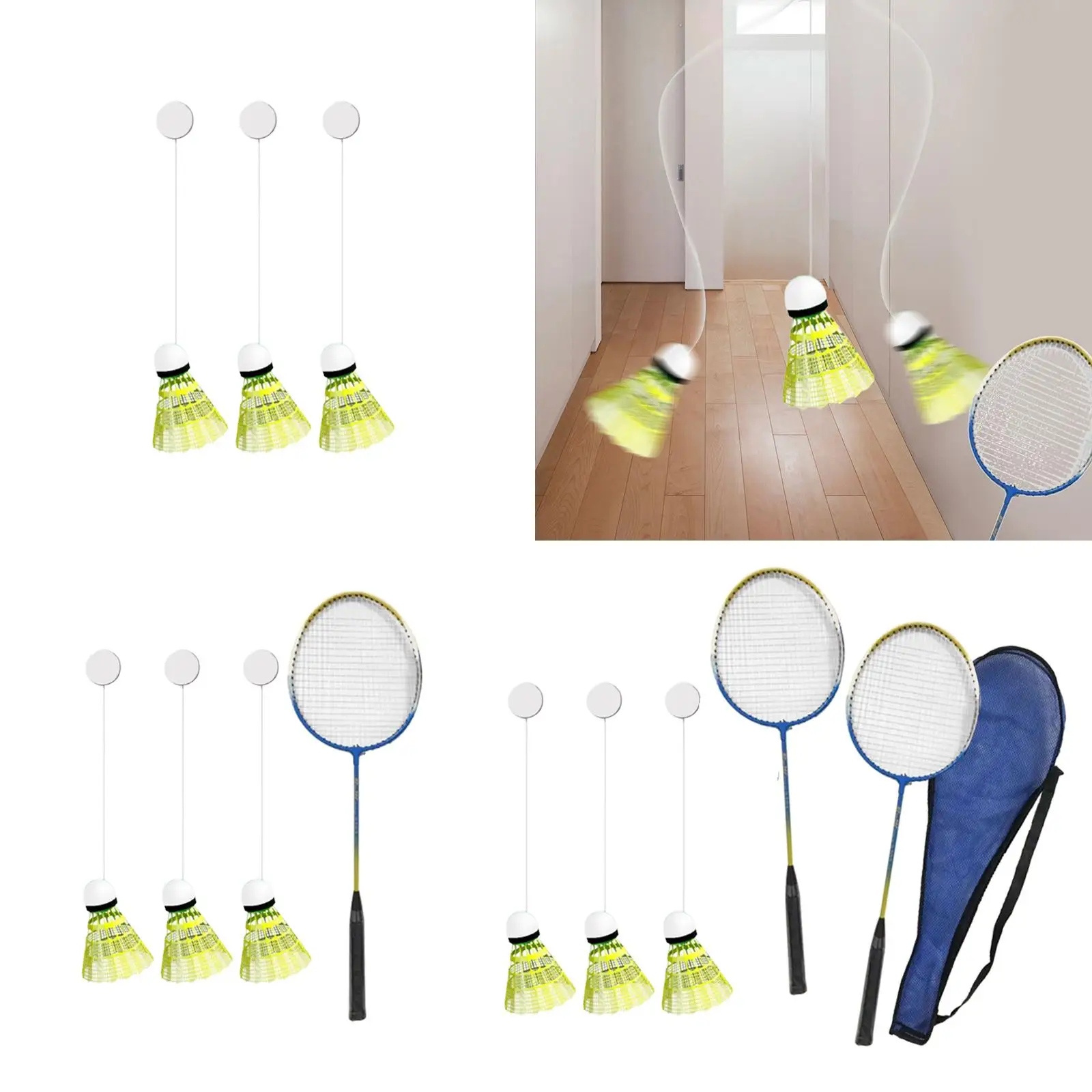 Badminton Solo Trainer Children Portable Beginner Adjustable with Badminton Shuttlecock for Games Sports Home Fitness Exercise