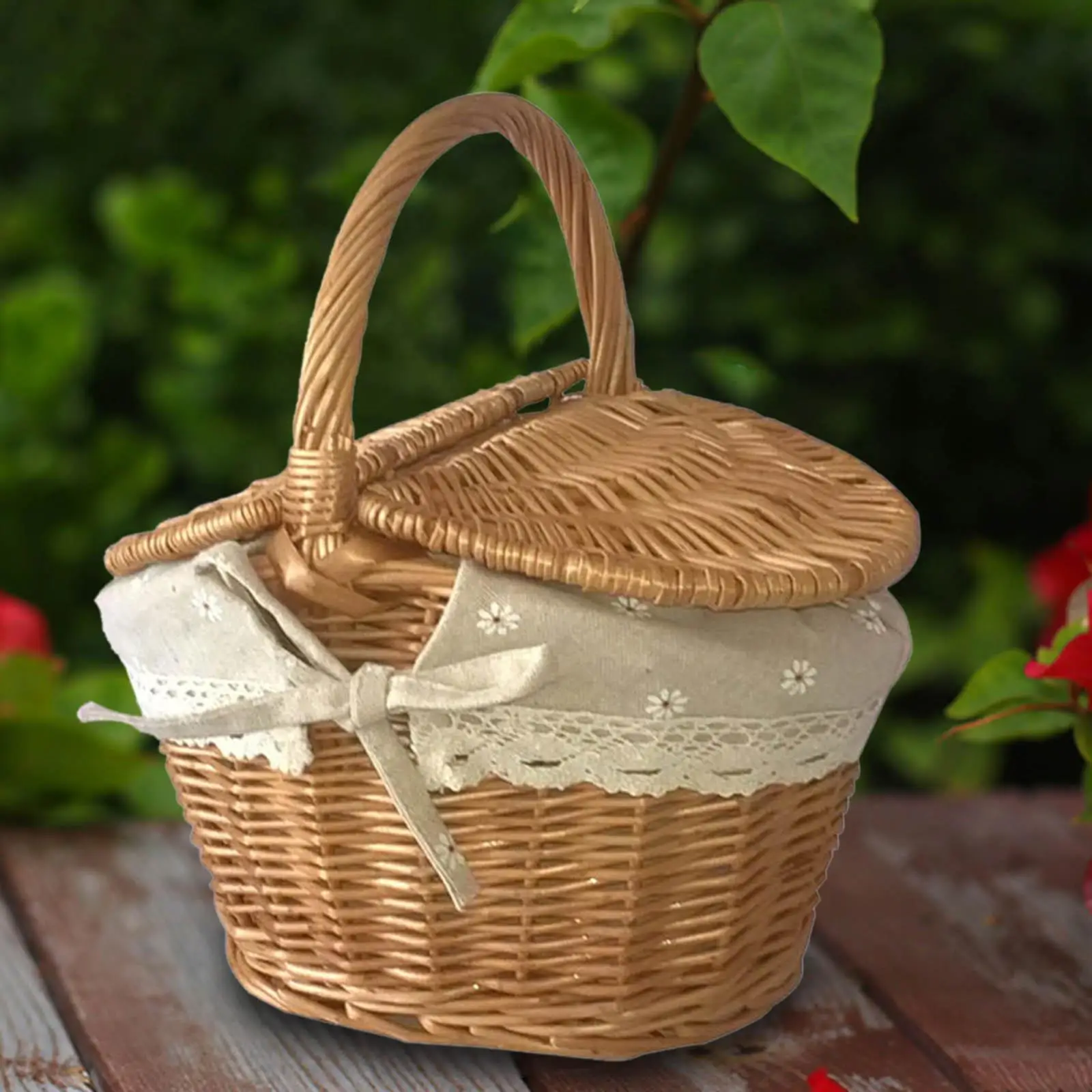Wicker Picnic Basket with Washable Lining Rattan Storage Serving Basket for Hiking Beach