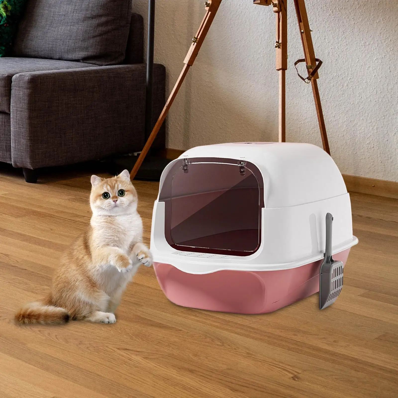 Hooded Cat Litter Box Large Cat Toilet with Shovel Durable Large Cat Litter Box Detachable with Door Hooded Cat Litter Tray