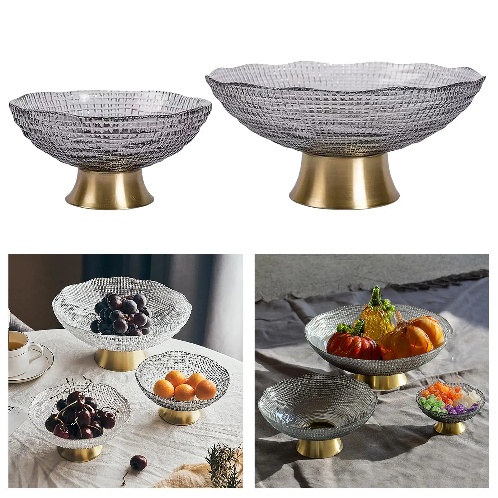 Luxury Glass Fruit Bowl Serving Tray Round Counter Kitchen Terrarium