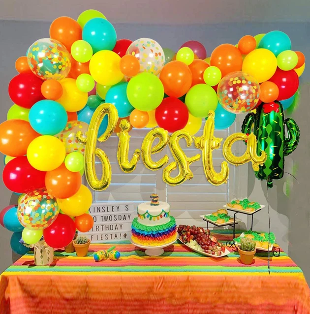 Mexican Fiesta balloon garland kit 130pcs Mexican Colorful Party  Decorations with Cactus, Taco, and Llama Foil Balloons For birthday party  Baby