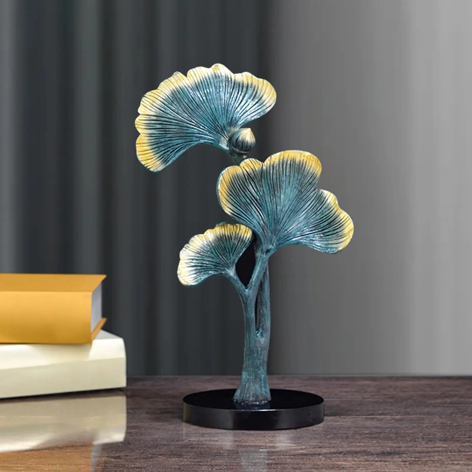 Gingko Leaf Ornament Sculpture Decorative Props with Base Furnishing Imitation Plant for Porch  Housewarming Decor