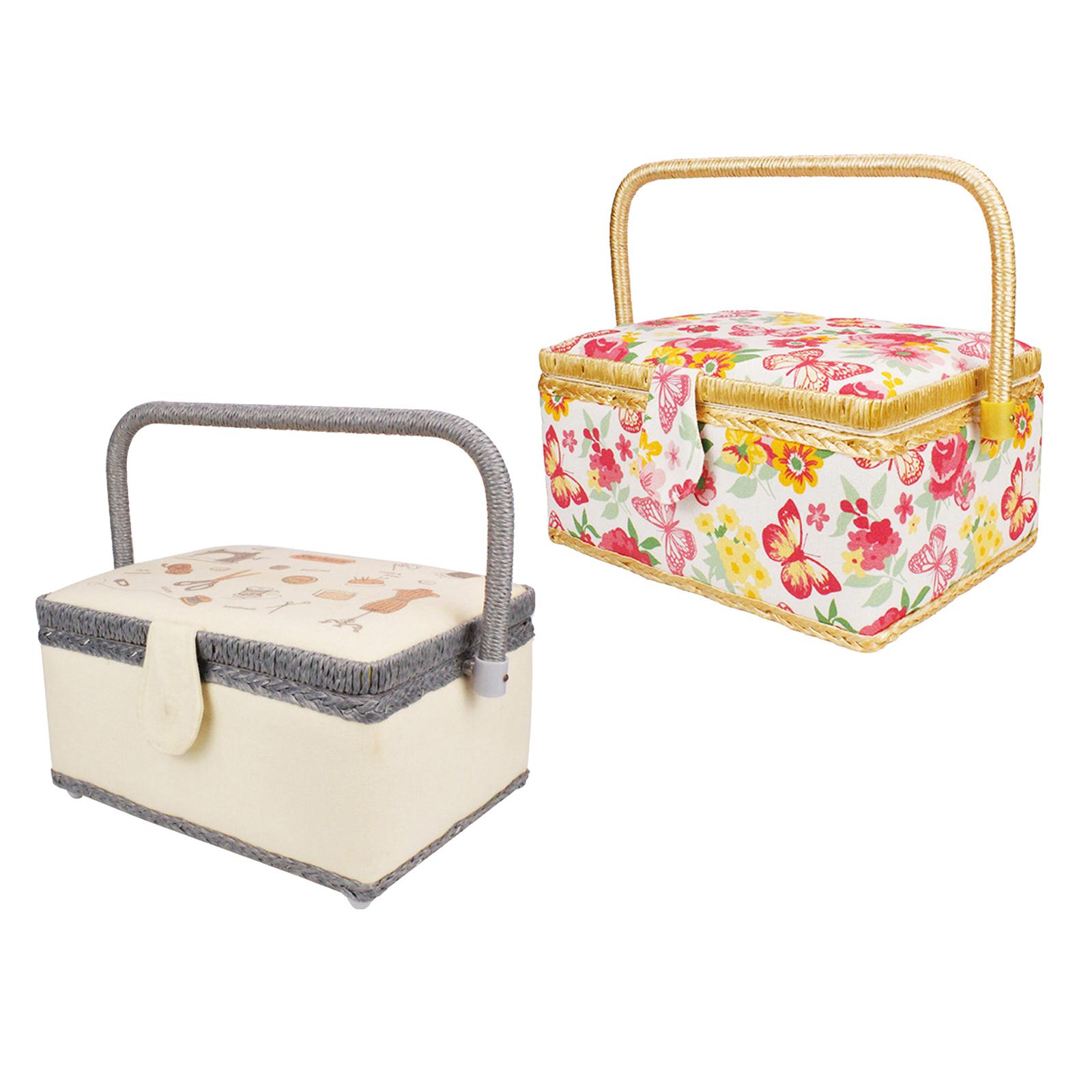 Large Capacity Sewing Basket Carrying Case Household with Removable Tray