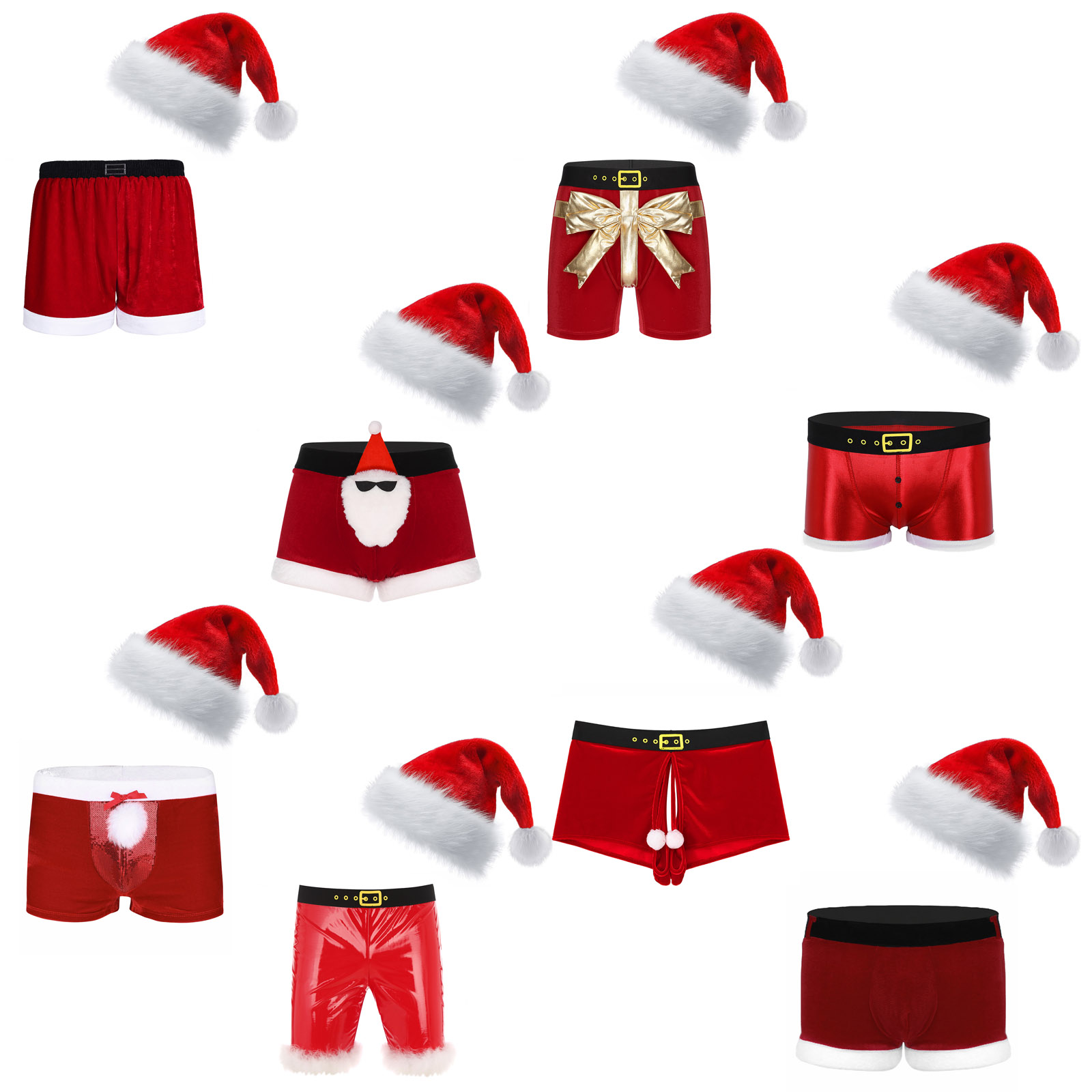 Männer Weihnachten Kostüm Sexy Dessous Set Elastischer Bund Santa Claus Boxer Briefs Shorts mit Hut Karneval Weihnachten Party Clubwear – Detail 2