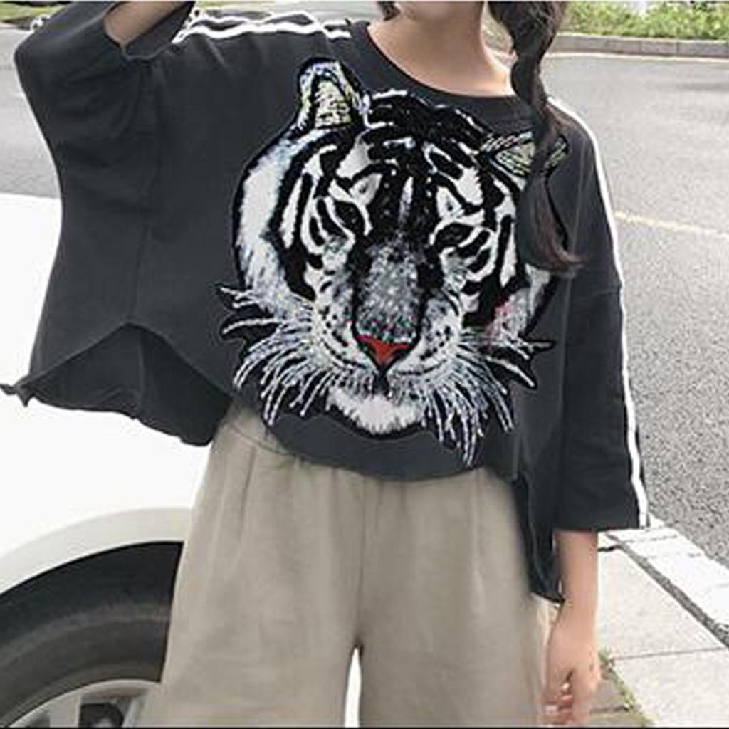 Description Picture 2 of itemTiger Head Pattern Patches Sequin Motifs Sew On Patch DIY Clothing Applique for Jeans Jacket Bags Costume Clothes Decoration